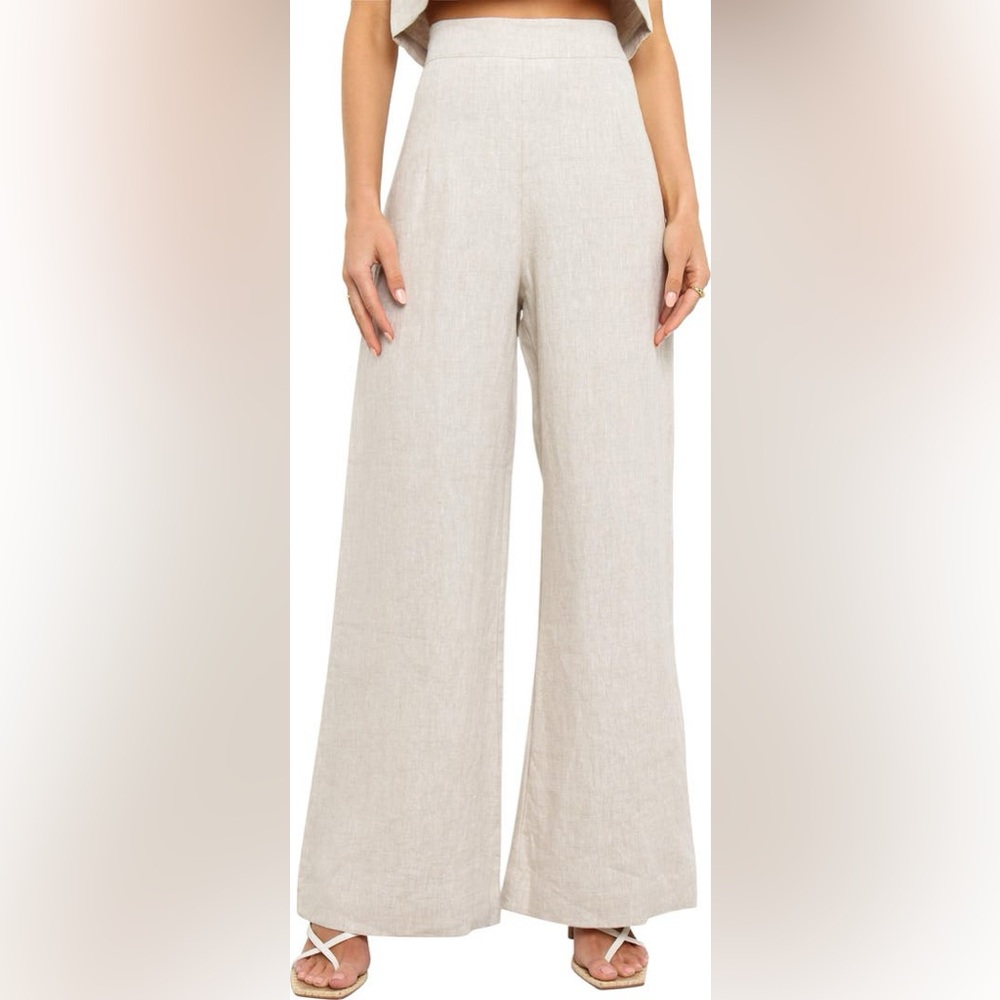 Petal & Pup Wide Leg Linen-Blend Pants in Light Beige